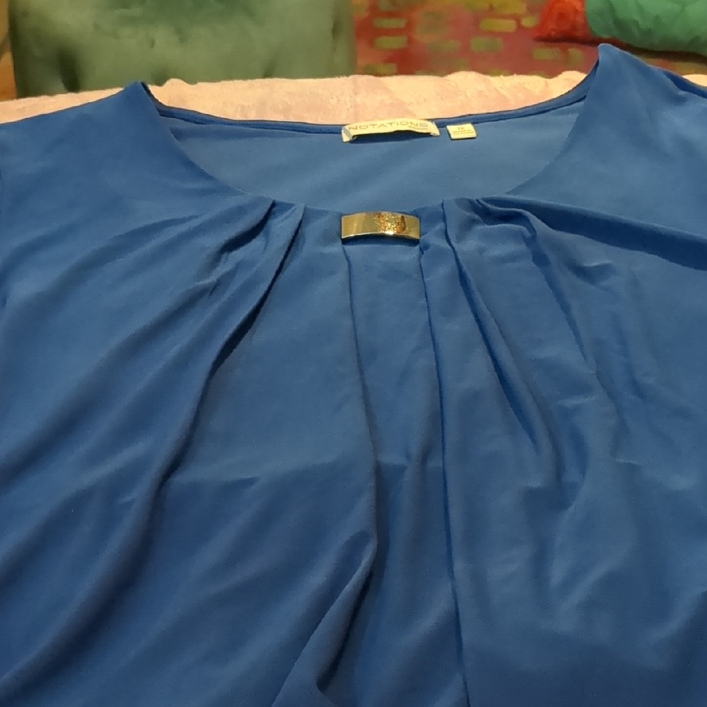 Notations Blue Sleeveless Pleated Blouse